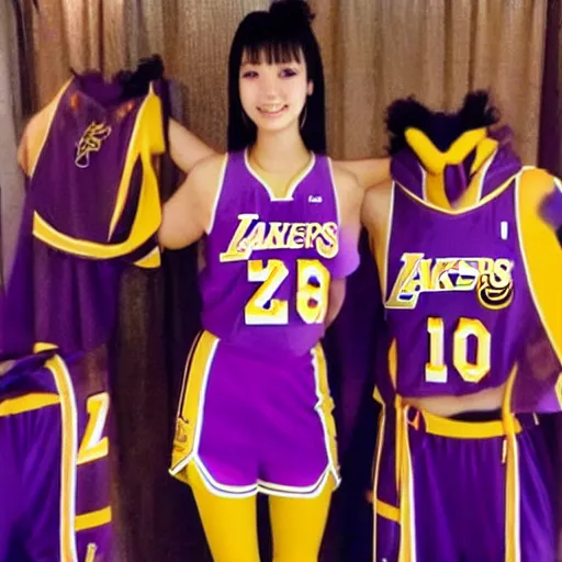 Image similar to yuna from final fantasy x wearing los angeles lakers jersey, final fantasy