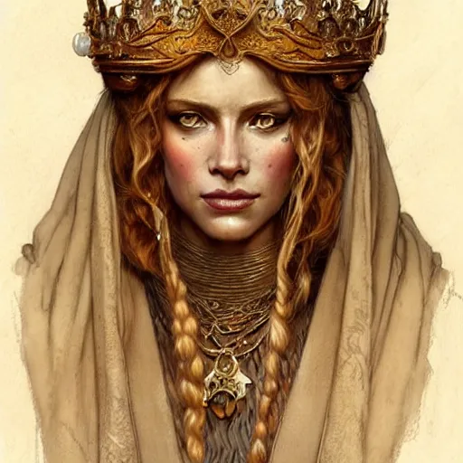 Image similar to highly detailed portrait of a majestic lioness queen depicted as a beautiful woman. d & d, art by anton pieck and greg rutkowski and magali villeneuve. trending on artstation, intricate details, energetic composition, golden ratio, concept art, illustration, elegant art