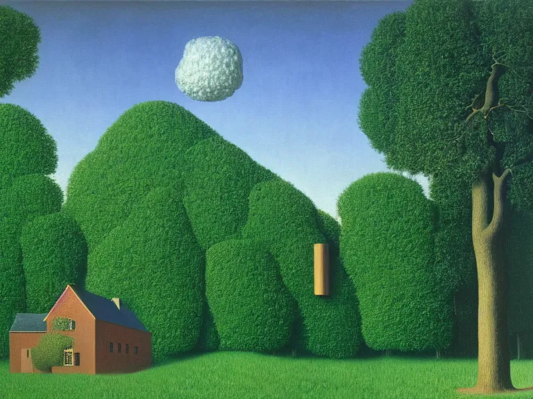Prompt: a house in a forest, by rene magritte, high detail, high resolution