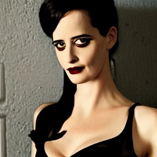Image similar to eva green by helmut newton, seductive look, beautiful, realistic