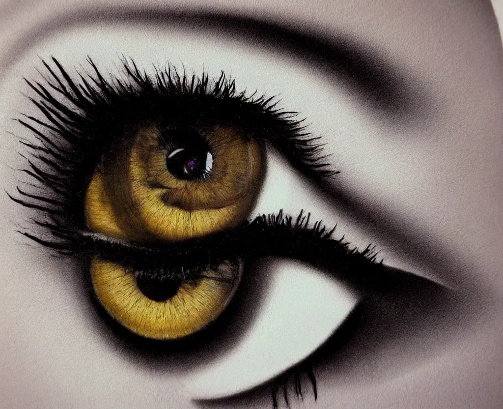 Prompt: beautiful matte airbrush of a glossy big eye iris pupil on a white background, inspired by 8 0's airbrush illustrations, art by pater sato