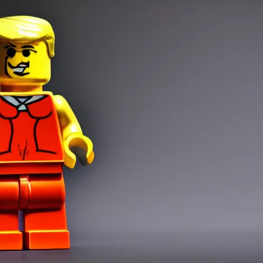 Image similar to lego figurine of donald trump, studio lighting, macro lens, high quality