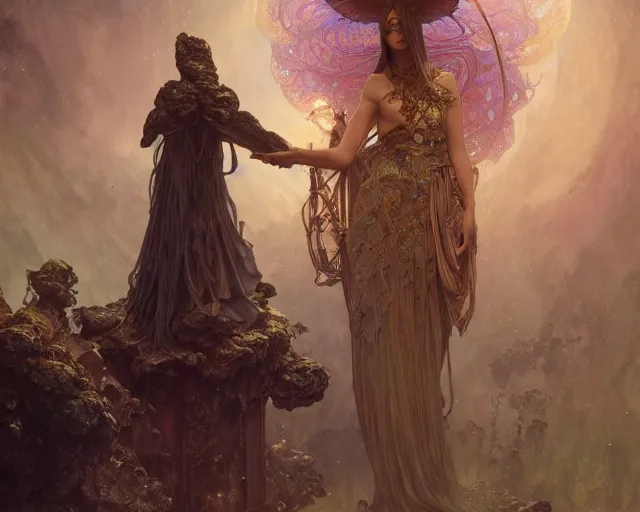 Prompt: photography of mikalojus konstantinas ciurlionis, deep focus, d & d and mtg, fantasy, intricate, elegant, highly detailed, digital painting, artstation, concept art, matte, sharp focus, illustration, hearthstone, art by artgerm and greg rutkowski and alphonse mucha