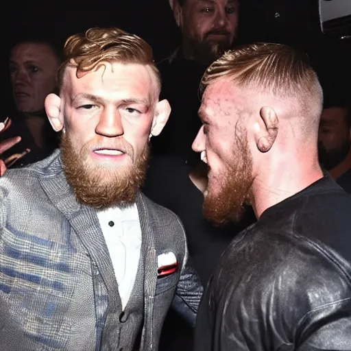 Image similar to conor mcgregor dancing at a nightclub in italy with ivan drago