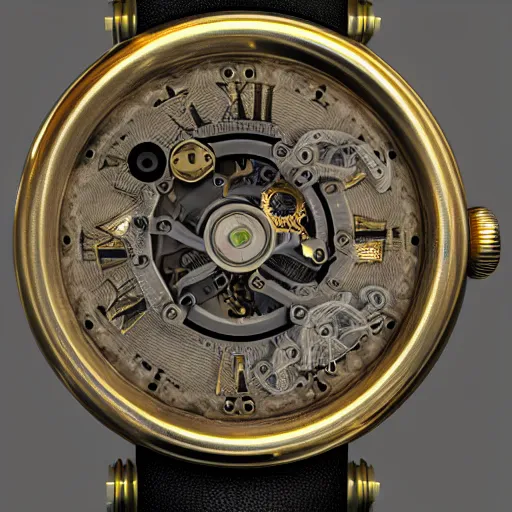 Image similar to a steampunk watch in polished gold and silver, trending on artstation, octane render