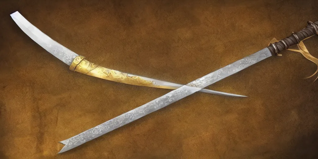 Prompt: silver dao sword with its blade covered in glowing golden sigils, realistic, high quality, artstation, concept art