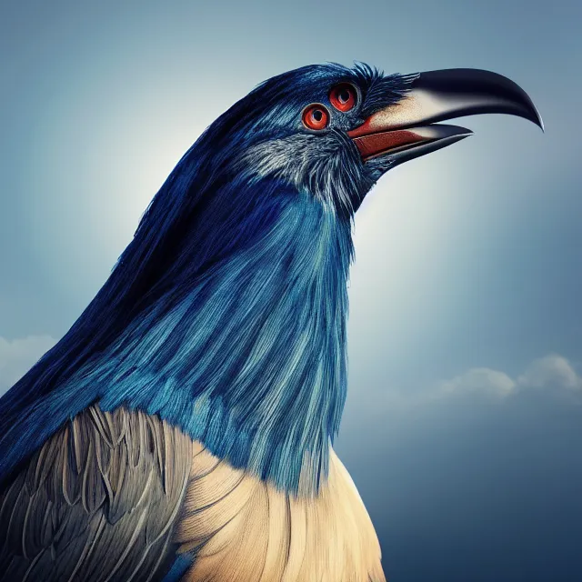 Prompt: a well composed 4 k award winning sharp and detailed digital realistic hollywood head and shoulders shot of a titanis bird as a human, realistic photo