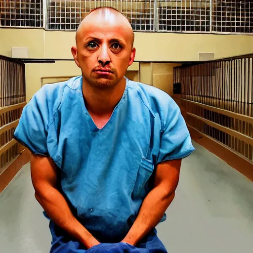 Image similar to a photograph of a half man half chihuahua inmate