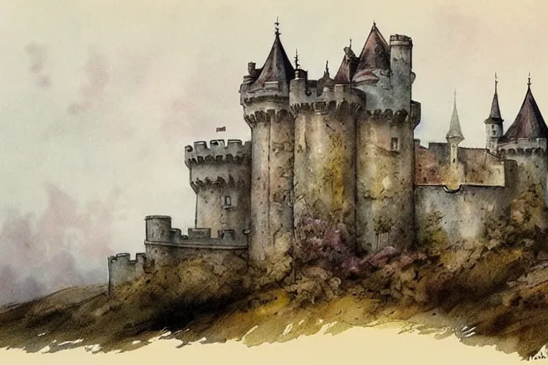 Image similar to 1950s castle . muted colors. by Jean-Baptiste Monge