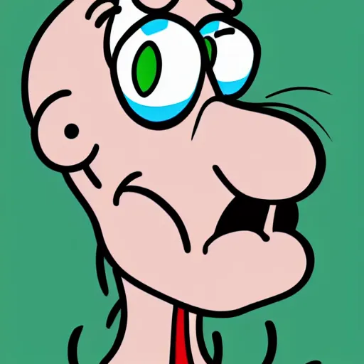 Image similar to handsome squidward as male, detailed cartoon lines, pop art style, portrait, detailed painting