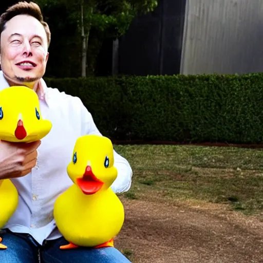Prompt: elon musk holding a yellow duck