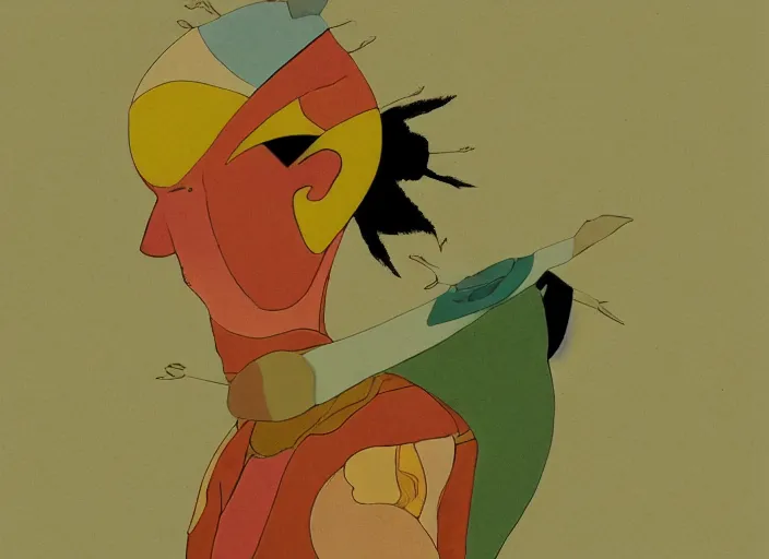 Image similar to naturalistic portrait of a simple warrior, representational earth tones, stunning clarity experimental cut paper mixed media blotchy character shape design by masaaki yuasa, pleasing palette watercolor masterpiece