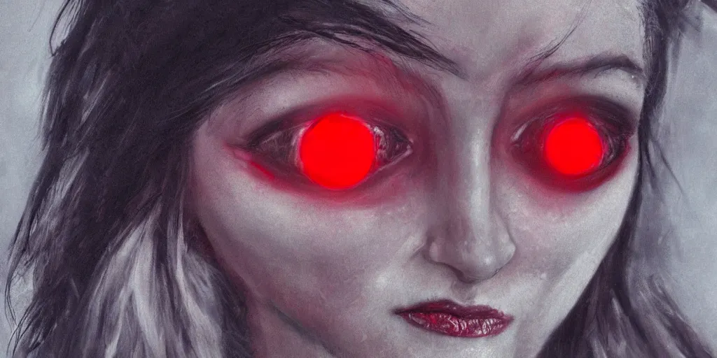 Prompt: realistic portrait of a witch woman with glowing red eyes, detailed, ultra realistic, 8 k