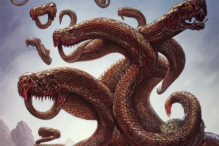 Image similar to LIVER HYDRA with splitting snake heads by artgerm and Craig Mullins, James Jean, Andrey Ryabovichev, Mark Simonetti and Peter Morbacher 16k