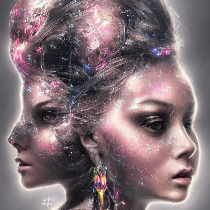 Image similar to a highly detailed photo of very intricate female face portrait, futurism, rococo cyber neon lighting, detailed futuristic fibonacci jewelry, profile posing, hyper photorealistic, crispy quality, digital photography, trending in pinterest, cinematic, 4 k ultra hd, art by pascal blanche, art by greg rutkowski, art by artgerm,