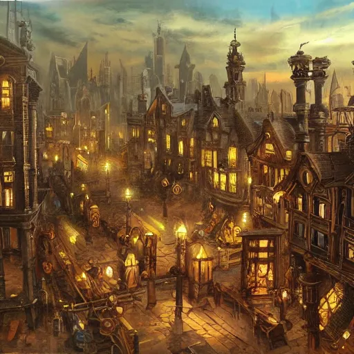 Image similar to a steampunk city in the style of James gurney, famous oil painting, award winning