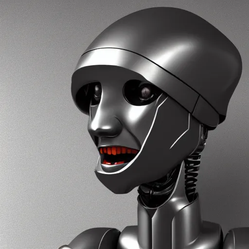 Image similar to an amazing robot-helmet, robotic head-bust portrait, of a sci-fi, human robot hybrid with weaponized systems built into the 3d helmet, cgi, zbrush, blender, octane render