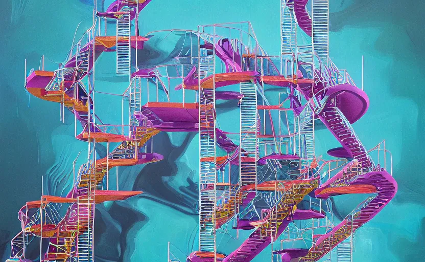 Image similar to chutes and ladders. detailed abstract acrylic painting by beeple, edited by mc escher, detailed by raqib shaw, popsurrealism,