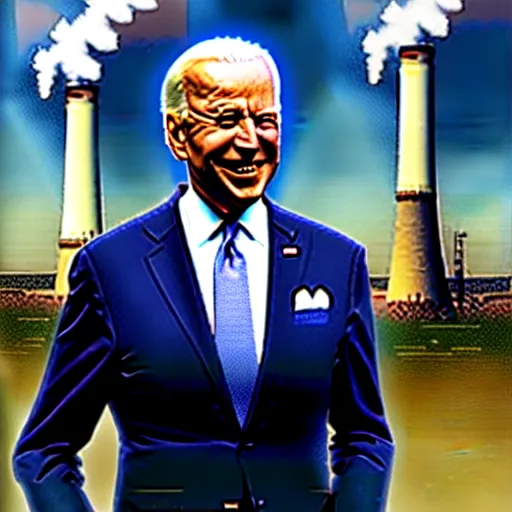 Image similar to “ joe biden with an armadyl godsword special attack hitting a coal power plant ”