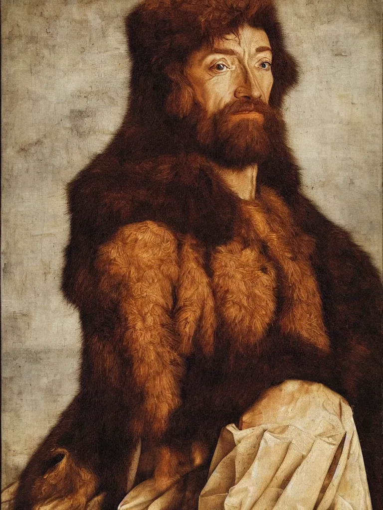 Image similar to portrait of hugh jackman, oil painting by jan van eyck, northern renaissance art, oil on canvas, wet - on - wet technique, realistic, expressive emotions, intricate textures, illusionistic detail