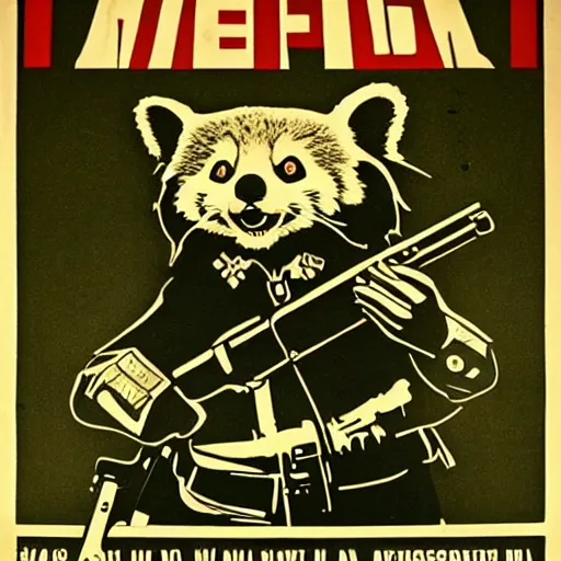 Image similar to red panda holding a rifle on a propaganda poster!!!, stencil!!, hypnotic, historical poster, germany!!, clear view, world war, circa 1 9 3 9, stencil