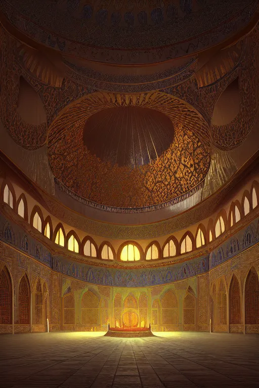 Prompt: detailed paiting of the interior of the Topkapi Palace in Ottoman Empire, cinema4d sparkling volumetric masterpiece by Ross Tran, WLOP, ArtGerm & Anton Fandeev, stunning shaded lighting effects