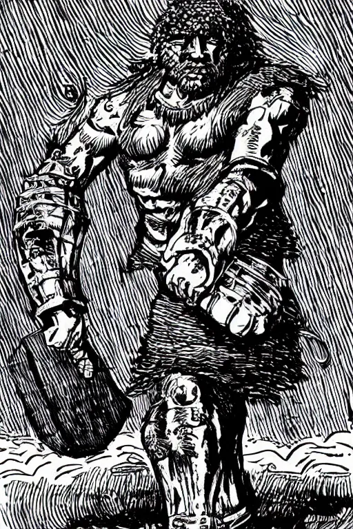 Image similar to ancient historically accurate depiction of the Bible Character Goliath of Gath, the Philistine warrior giant by mcbess