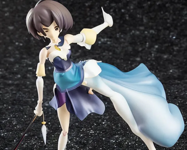 Image similar to makoto shinkai isolated magical girl vinyl figure, figure photography, dynamic pose, holographic undertones, glitter accents on figure, anime stylized, accurate fictional proportions, high delicate details, ethereal lighting - h 6 4 0