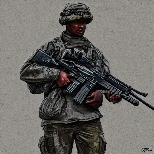 Prompt: soldier holding a scar 17s, digital art