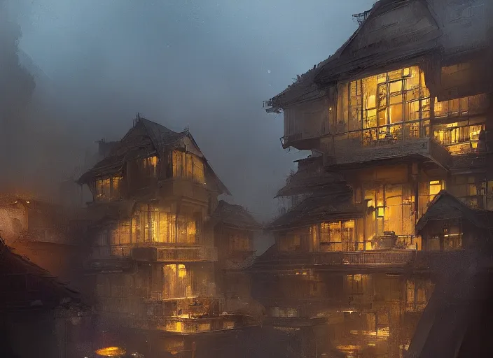 Image similar to new one beautiful golden house shadow of people volumetric lighting, digital painting, highly detailed, artstation, sharp focus, illustration, concept art, ruan jia, steve mccurry, amazing composition