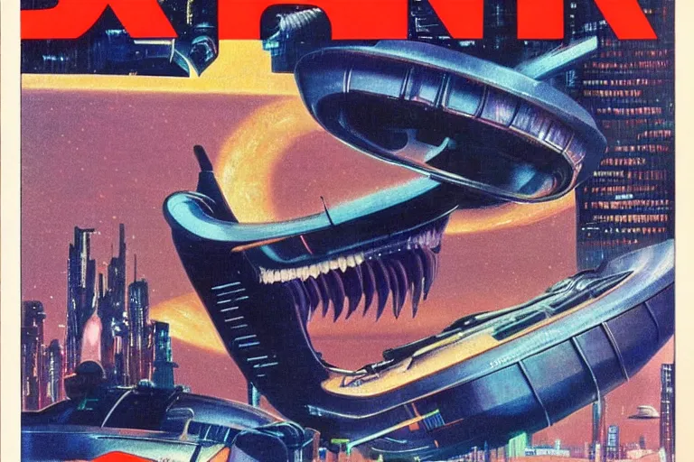 Image similar to 1979 OMNI Magazine Cover of a set of dentures. in cyberpunk style by Vincent Di Fate