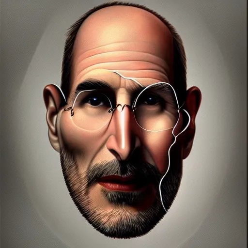 Image similar to apples arranged in the shape of a face resembling steve jobs, fantasy, intricate, elegant, highly detailed, lifelike, photorealistic, digital painting, artstation, illustration, smooth, sharp focus, art by giuseppe arcimboldo