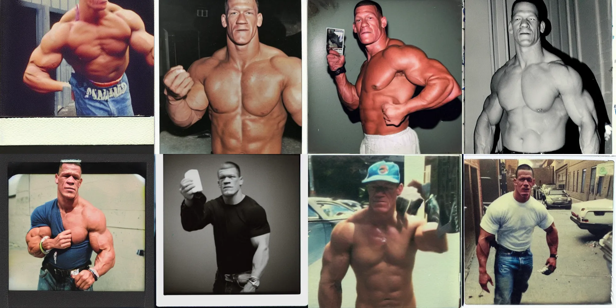 Prompt: john cena caught selling crack in the ghetto, polaroid photograph, embarassed