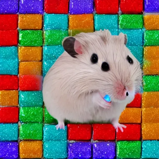 Image similar to hamster made out of large blocky rainbow gems, 8 k hd