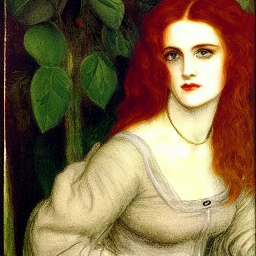 Prompt: portrait of pretty woman by rossetti