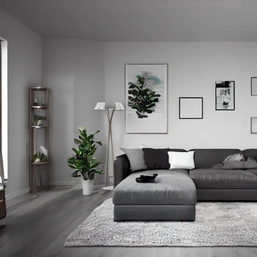 Prompt: interior of a modern and minimal living room, photorealist, 4 k