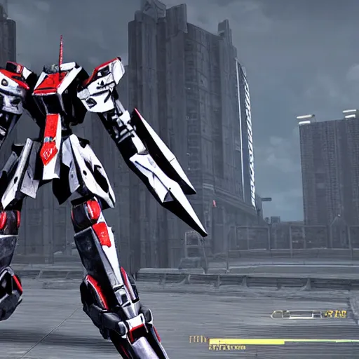 Image similar to gameplay in ps 5 armoredcore 6, one slim full body ornate armored core by fujioka kenki and by mamoru nagano,