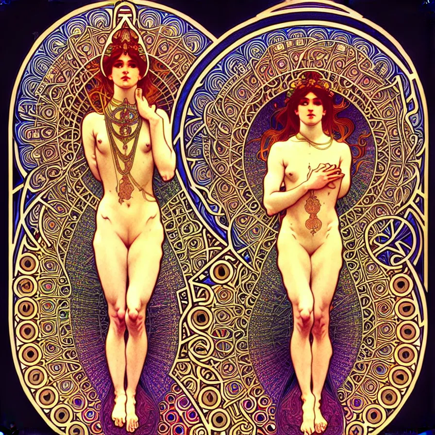 Image similar to psychedelic sacred geometry, intricate, sophisticated, ultra realistic, incredibly detailed, diagram, illustration, trending on artstation, art by alphonse mucha