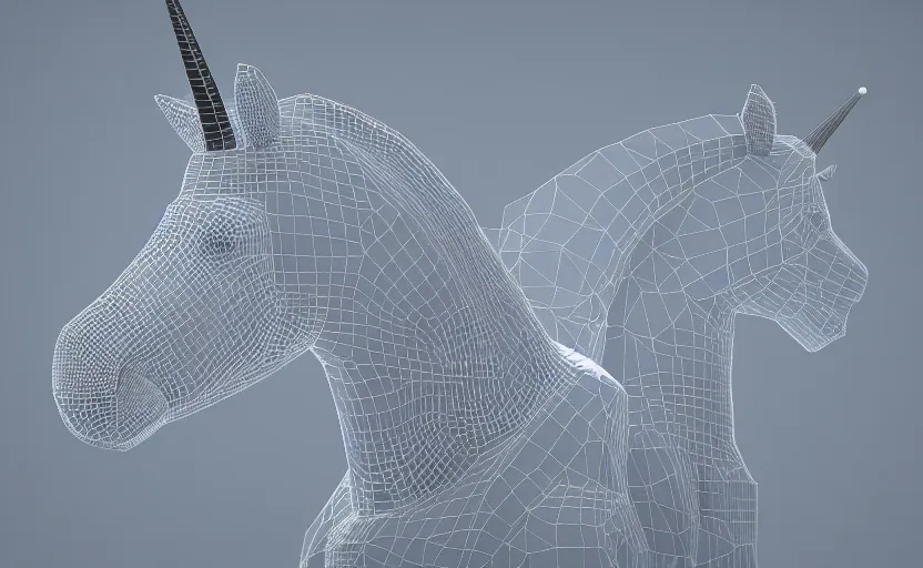 Image similar to unicorn made out of diamonds, blender 3D render, reflections, simple environment map, 4k