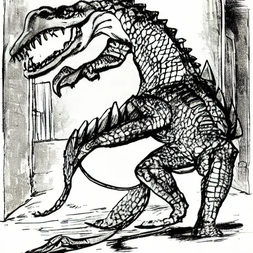 Image similar to heinrich kley illustration of a crocodile running for mayor