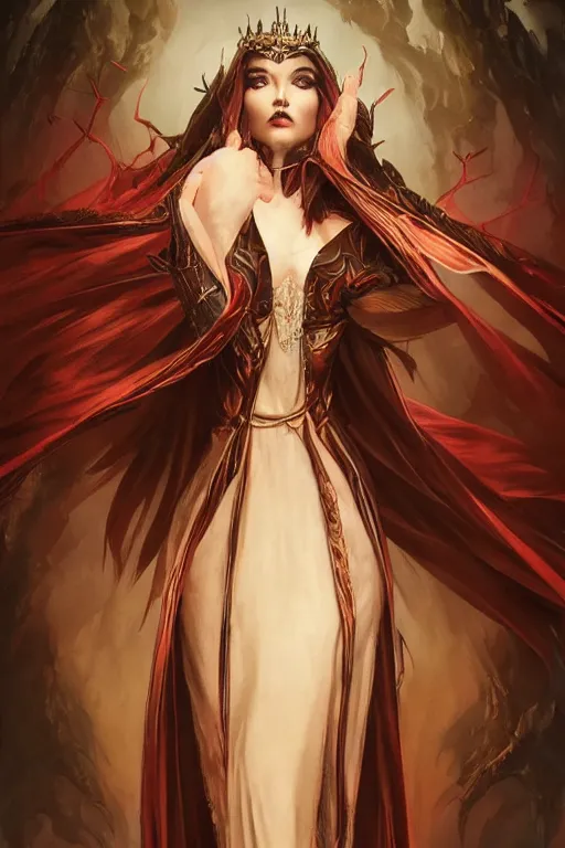 Image similar to beautiful vampire female queen, full body shot, ascending form the sky, hands reaching for her, d & d, fantasy, intricate, elegant, highly detailed, digital painting, artstation, concept art, matte, sharp focus, illustration, hearthstone, art by artgerm and greg rutkowski and alphonse mucha