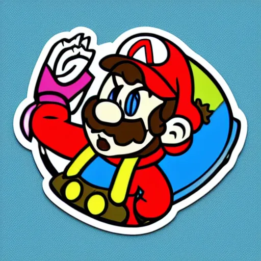 Image similar to svg sticker of a Pop-Wonder SuperMario, Mario-Wearing-a-red-hat, at a rave, spinning records, giant headphones rocking out, wearing headphones, huge speakers, dancing, rave, DJ, spinning records, digital art, amazing composition, rule-of-thirds, award-winning, trending on artstation, featured on deviantart