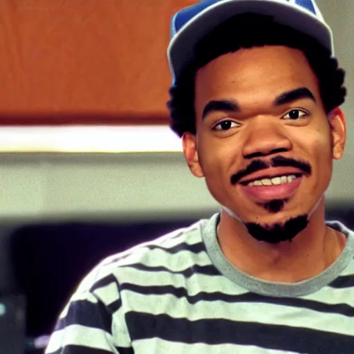 Image similar to a tv still of Chance The Rapper starring as a college student in a 1993 black sitcom