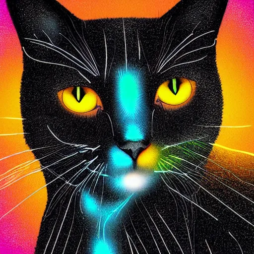 Prompt: a cat with an outline of light, aura of light, digital art