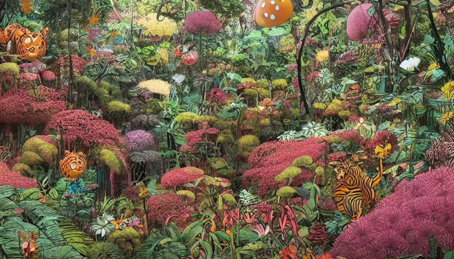 Image similar to flowery jungle by shigeru mizuki, hyperdetailed, artstation, cgsociety, 8 k