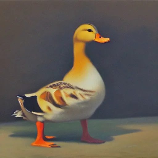 Prompt: a duck on the prowl oil painting ignacio nazabal