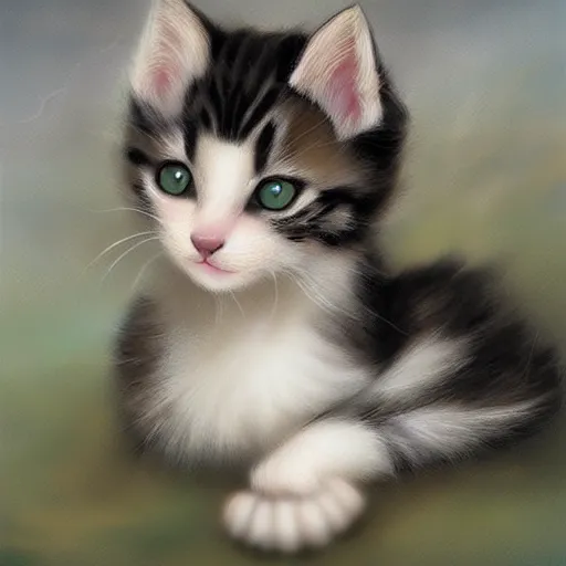 Prompt: beautiful matte painting of a kitten, mai anh tran