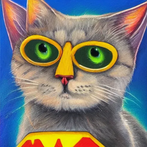 Prompt: a super math wizard cat, richly textured oil painting