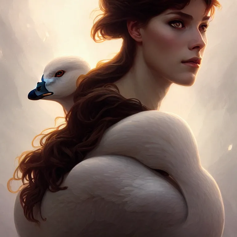 Image similar to anthromorphic goose girl portrait, sci - fi face, elegant, highly detailed, digital painting, artstation, concept art, smooth, sharp focus, illustration, art by artgerm and greg rutkowski and alphonse mucha