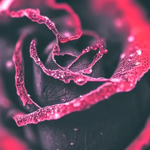 Image similar to award - winning macro of a beautiful black rose made of glowing molten magma